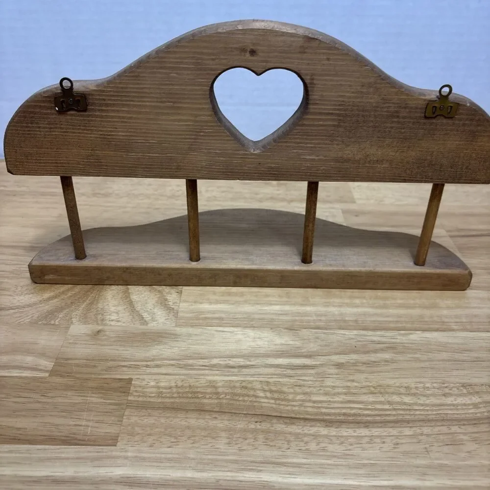 Vintage Solid Wood Heart Hanging Shelf Brown Love Cottage Core